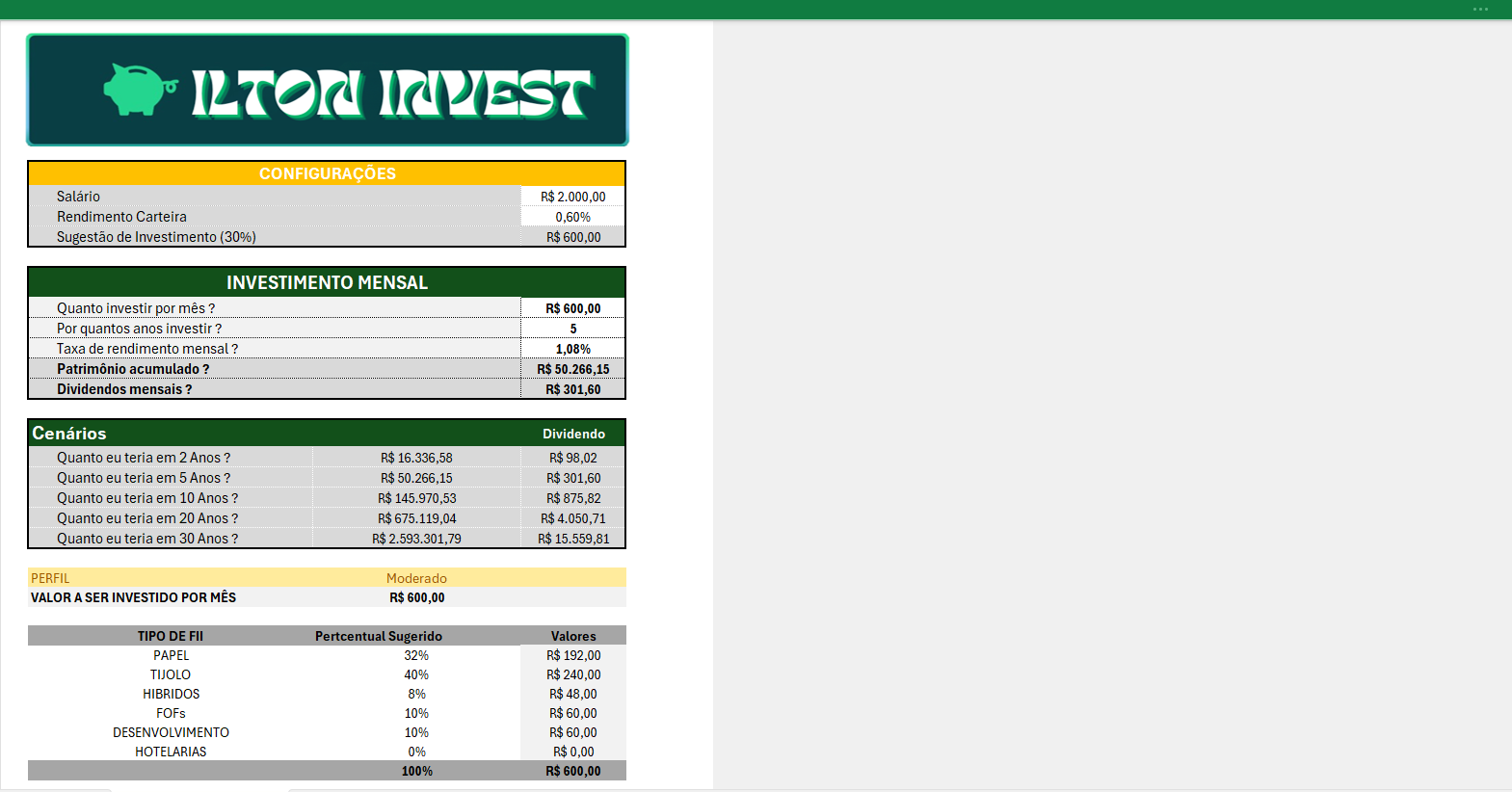 Ferramenta de Controle de Investimentos em Excel